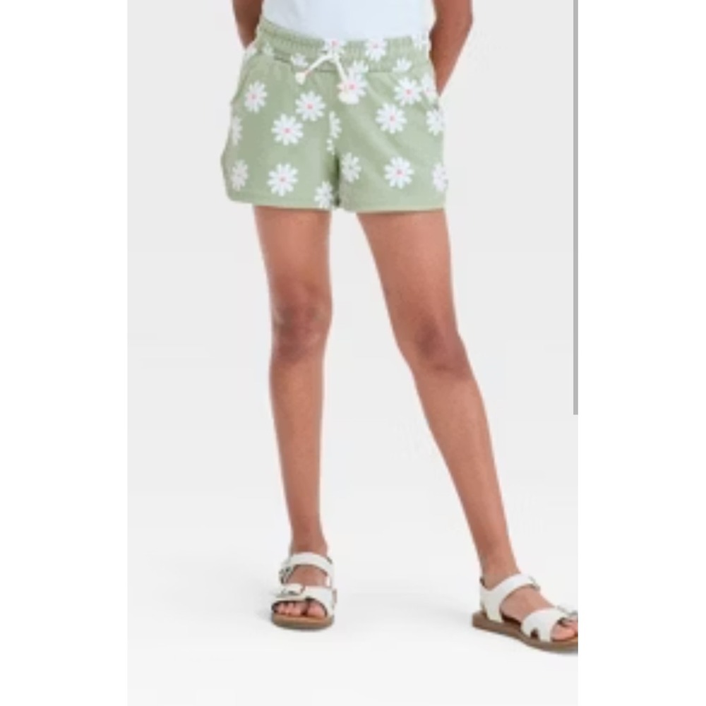 Girls' Knit Pull-On Shorts french terry - Cat & Jack Green Floral size S 6/7
